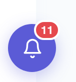 The round purple Action Center bell button with a red badge showing 11.