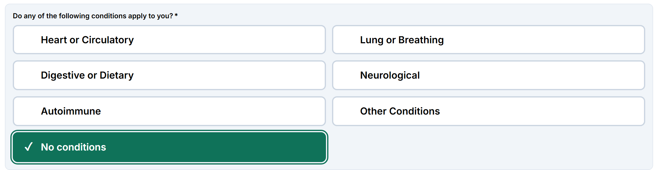 No conditions selected.