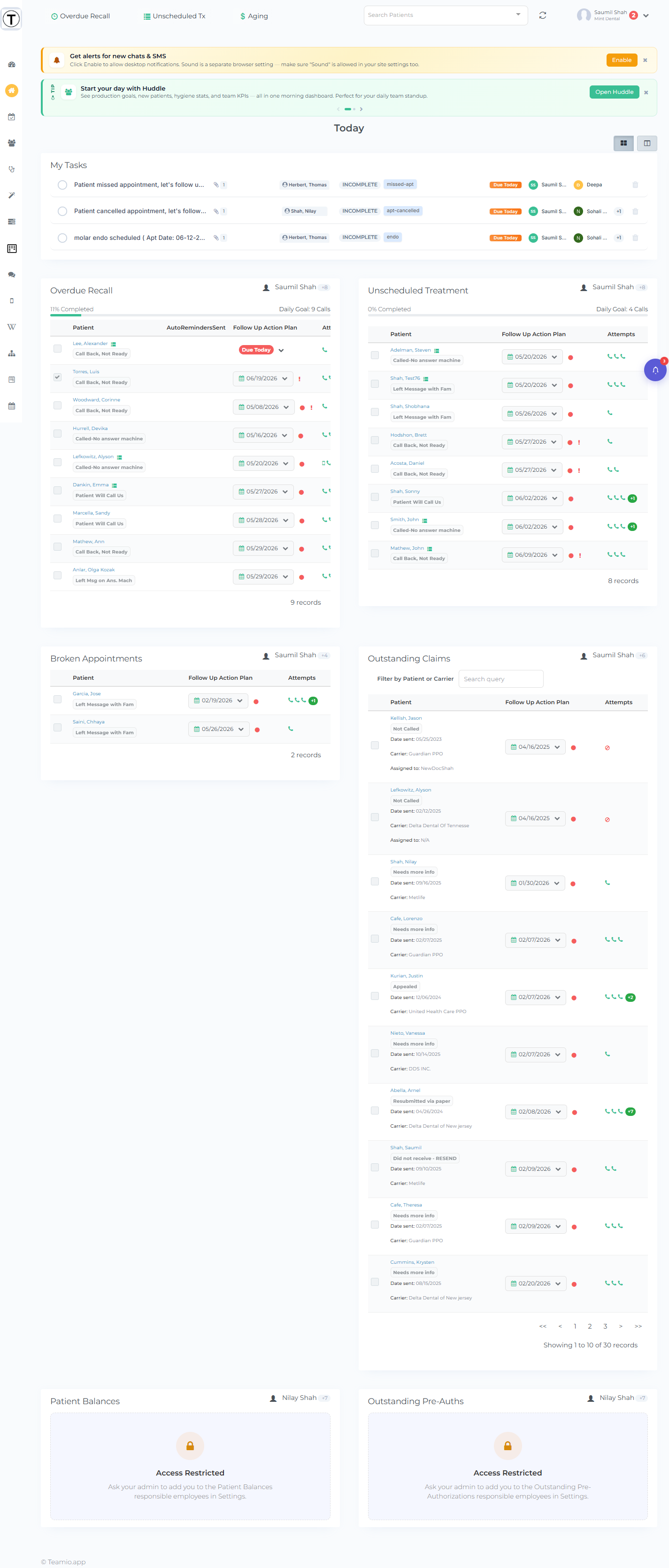 A dashboard section showing an Access Restricted lock card in place of the patient list.