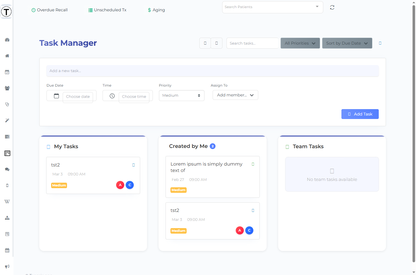 The My Tasks shared to-do list: composer, filters, and the sortable task list.